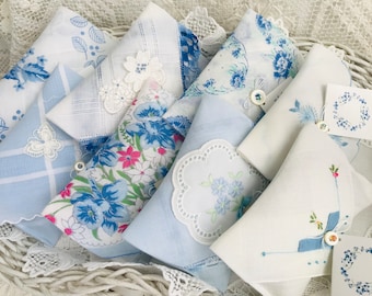 Pretty White & Blue Vintage Hankie Drawer Sachets, Lavender Scented Mother's Day Gift, Bridal Party Gifts, Shower Favors, Get Well Gift