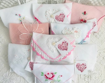 Pink Drawer Sachets, Lavender Sachets Made From Vintage Hankies in Shades of Pink, Mother's Day Gift, Fragrant Gift, Calming Sachet