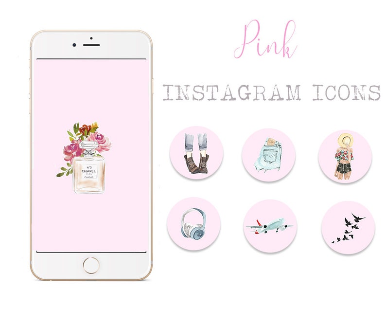 Pink Instagram Story Highlight Covers, Watercolor IG Highlights on Pink