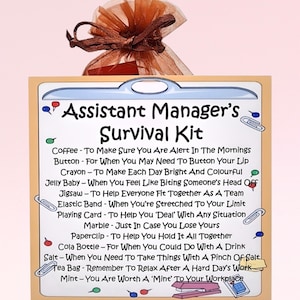 Kit de survie pour assistant-gérant ~ Alternative amusante au cadeau et à la carte | Cadeau d'anniversaire | Cartes de voeux | Merci | Cadeau personnalisé