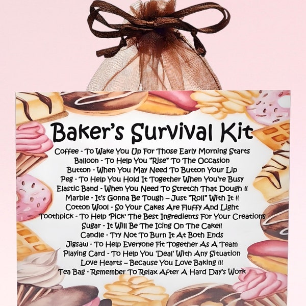 Baker's Survival Kit ~ Leuk nieuwigheidscadeau & kaartalternatief | Verjaardagscadeau | Wenskaarten | Uniek gepersonaliseerd cadeau voor een bakker