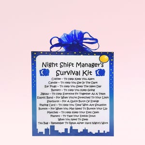 Kit de supervivencia para el director del turno de noche ~ Regalo divertido y novedoso y alternativa a las tarjetas / Regalo de cumpleaños / Tarjetas de felicitación / Regalo personalizado