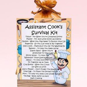 Kit di sopravvivenza per assistente cuoco ~ Divertente regalo e biglietto di auguri / Regalo di compleanno / Biglietti di auguri / Regalo personalizzato per un cuoco / Ricordo