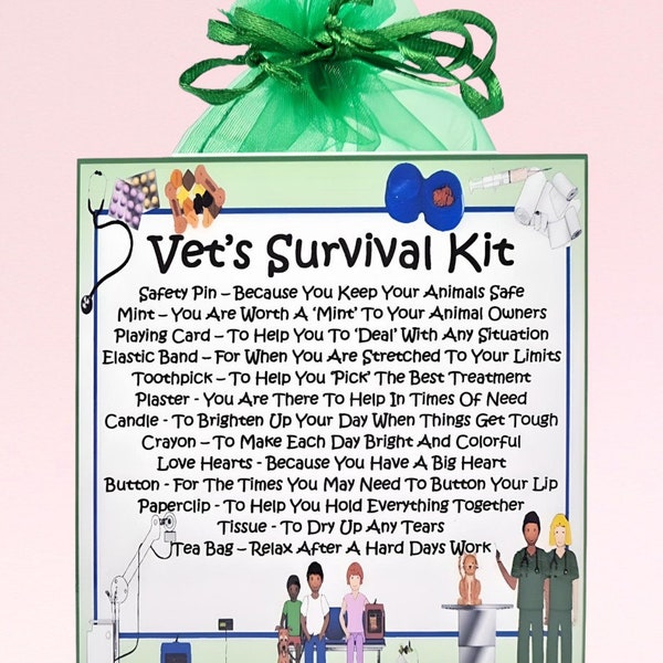 Vet's Survival Kit ~ Fun Novelty Gift & Card Alternative | Birthday Present | Greeting Cards | Unique Personalised Gift for a Vet | Keepsake