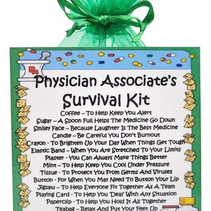 Physician Associate's Survival Kit ~ Fun Novelty Gift & Card | Birthday Present | Greeting Cards | Thank You |Personalised Gift | Keepsake