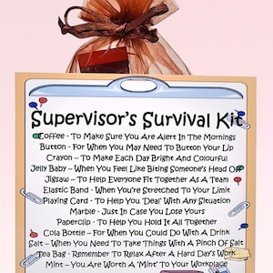 Trousse de survie du superviseur ~ Alternative amusante au cadeau et à la carte | Cadeau d'anniversaire | Cartes de voeux | Nouvel emploi | Cadeau personnalisé