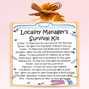 Kit de sobrevivência do gerente de localidade ~ Presente e cartão divertidos e inovadores | Presente de aniversário | Cartões comemorativos | Presente personalizado | Lembrança para um gerente