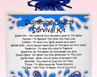 Swimming Coach Survival Kit ~ Fun Novelty Gift & Card | Birthday Gift | Thank You Coach | Greeting Cards | Personalised Keepsake