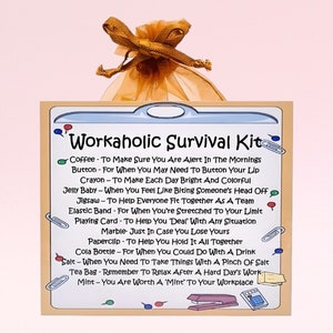 Workaholic Survival Kit ~ Leuk nieuw cadeau en kaartalternatief | Verjaardagscadeau | Wenskaarten | Nieuwe baan | Gepersonaliseerde aandenken