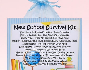 New School Survival Kit ~ Fun Novelty Gift & Card Alternative | Good Luck Present | Greeting Cards | Persaonalised Back to School Gift