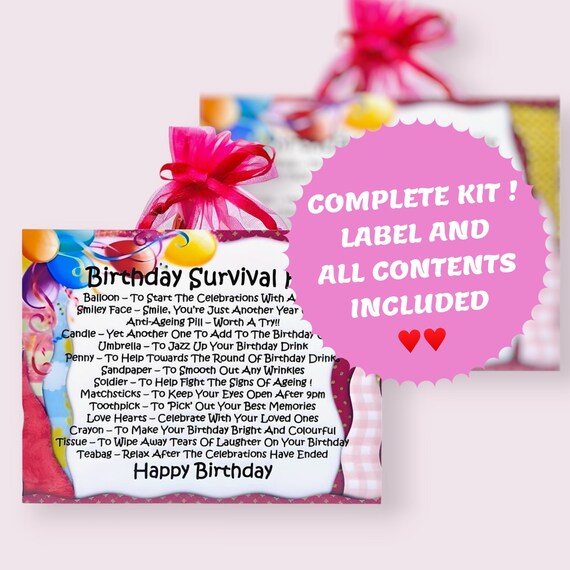 Birthday Survival Kit (pink) ~ Fun Novelty Gift & Greetings Card