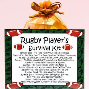 Kit de survie pour joueur de rugby ~ Cadeau et carte fantaisie | Cadeau d'anniversaire | Cartes de voeux | Souvenir unique et personnalisé d'un joueur de rugby