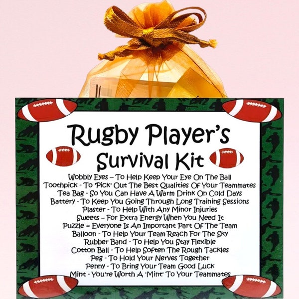 Kit de survie pour joueur de rugby ~ Cadeau et carte fantaisie | Cadeau d'anniversaire | Cartes de voeux | Cadeau personnalisé unique pour joueur de rugby | Souvenir