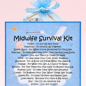 Kit de survie pour sage-femme ~ Alternative amusante au cadeau et à la carte | Cadeau d'anniversaire | Cartes de voeux | Cadeau personnalisé pour une sage-femme | Merci