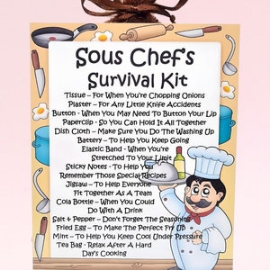 Kit de survie pour sous-chef ~ Cadeau et carte fantaisie | Cadeau d'anniversaire | Cartes de voeux | Merci | Cadeau personnalisé pour un chef cuisinier