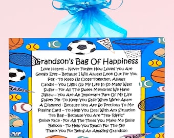 Grandson's Bag of Happiness ~ Fun Novelty Gift & Card Alternative | Birthday Present | Greeting Cards | Personalised Keepsake for a Grandson