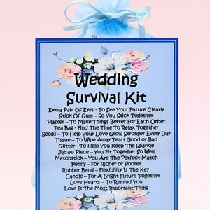 Kit di sopravvivenza per matrimonio (blu) ~ Regalo e biglietto di nozze unico e divertente / Ricordo / Unione civile / Regalo di nozze personalizzato