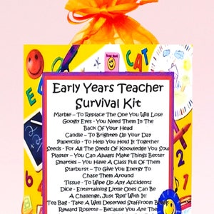 Kit de survie pour enseignant de la petite enfance ~ Cadeau et carte fantaisie amusants | Cadeau d'anniversaire | Cartes de voeux | Cadeau de remerciement pour professeur | Souvenir
