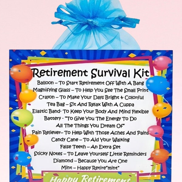 Retirement Survival Kit ~ Fun Novelty Gift | Good Luck | Goodbye Gift & Keepsake | Retirement Gift | Farewell | Personalised Retiring Gift