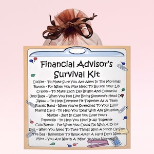 Trousse de survie du conseiller financier ~ Cadeau et carte fantaisie | Cadeau d'anniversaire | Cartes de voeux | Merci | Souvenir personnalisé