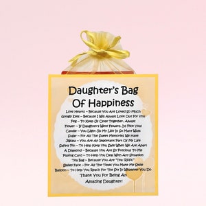 Kit de supervivencia para hijas (bolsa de felicidad) (dorado) ~ Regalo y tarjeta novedosos y divertidos / Regalo de cumpleaños / Tarjetas de felicitación / Recuerdo para una hija