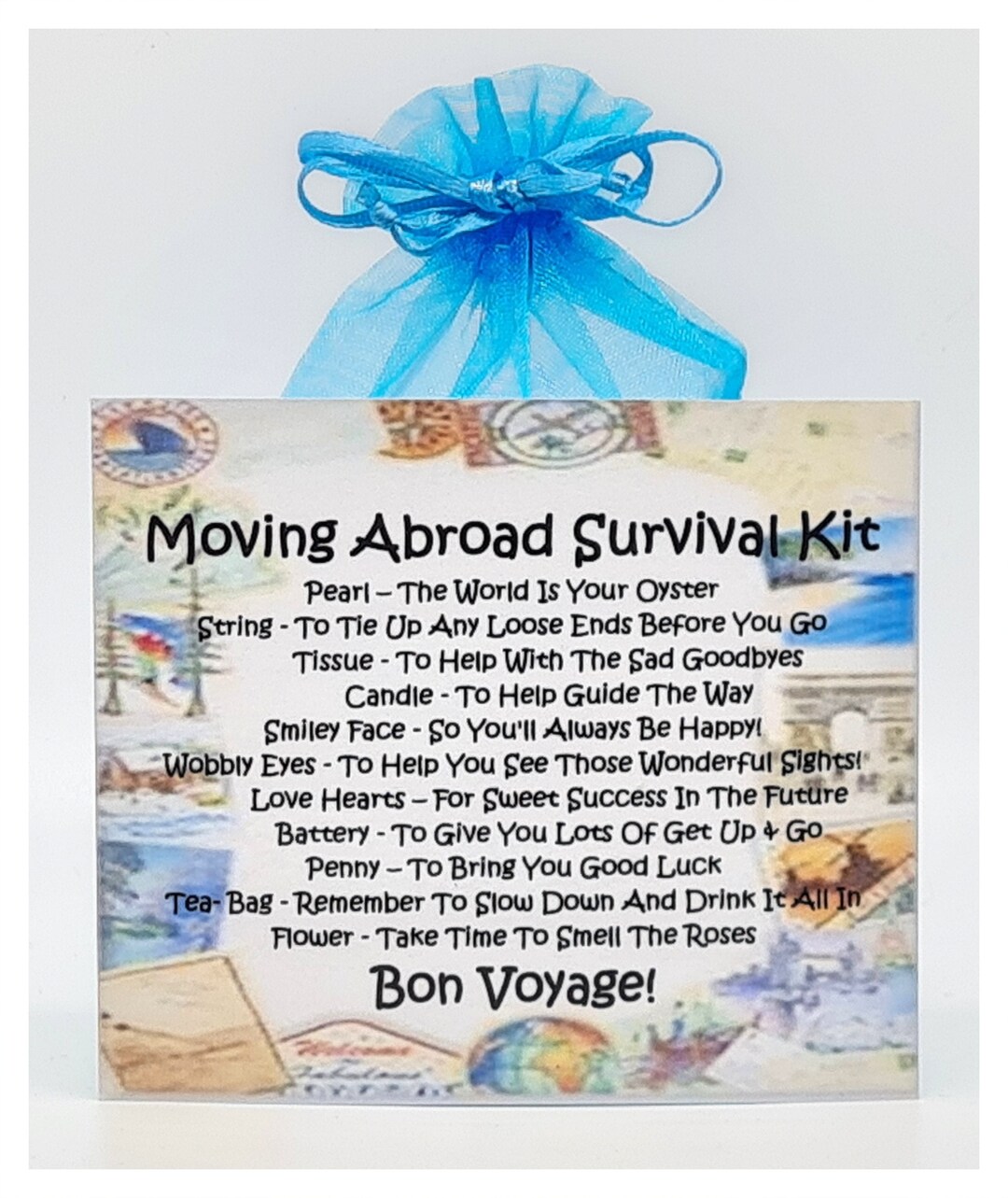 Moving Abroad Survival Kit Fun Novelty Gift Good Luck Goodbye Gift