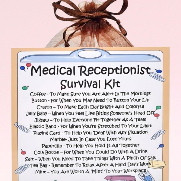 Medical Receptionist Survival Kit ~ Fun Novelty Gift & Card Alternative | Birthday Present | Greeting Cards | Unique Personalised Keepsake