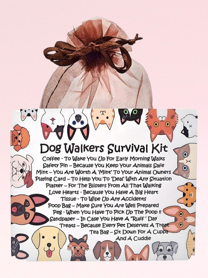 Dog Walker's Survival Kit Fun Novelty Gift & Card Birthday Present Greeting Cards Personalised Gift for a Dog Walker Thank You image 1