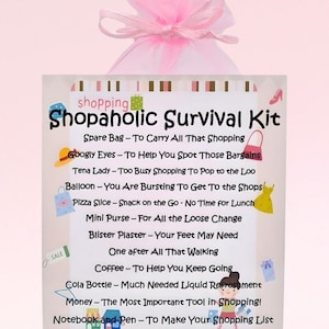 Kit de sobrevivência para viciados em compras ~ Presente divertido e inovador | Cartão de felicitações | Presente de aniversário | Cartões de felicitações | Presente personalizado exclusivo | Lembrança