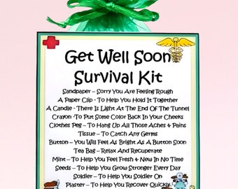 Kit de survie Guérison bientôt disponible ~ Cadeau et carte fantaisie | Souvenir | carte-cadeau porte-bonheur | Guérir bientôt | Cadeau de guérison personnalisé