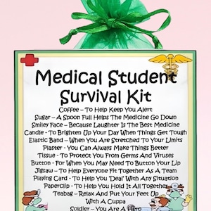 Kit de supervivencia para estudiantes de medicina ~ Regalo y tarjeta novedosos y divertidos / Regalo de cumpleaños / Tarjetas de felicitación / Recuerdo / Regalo personalizado para estudiantes de medicina