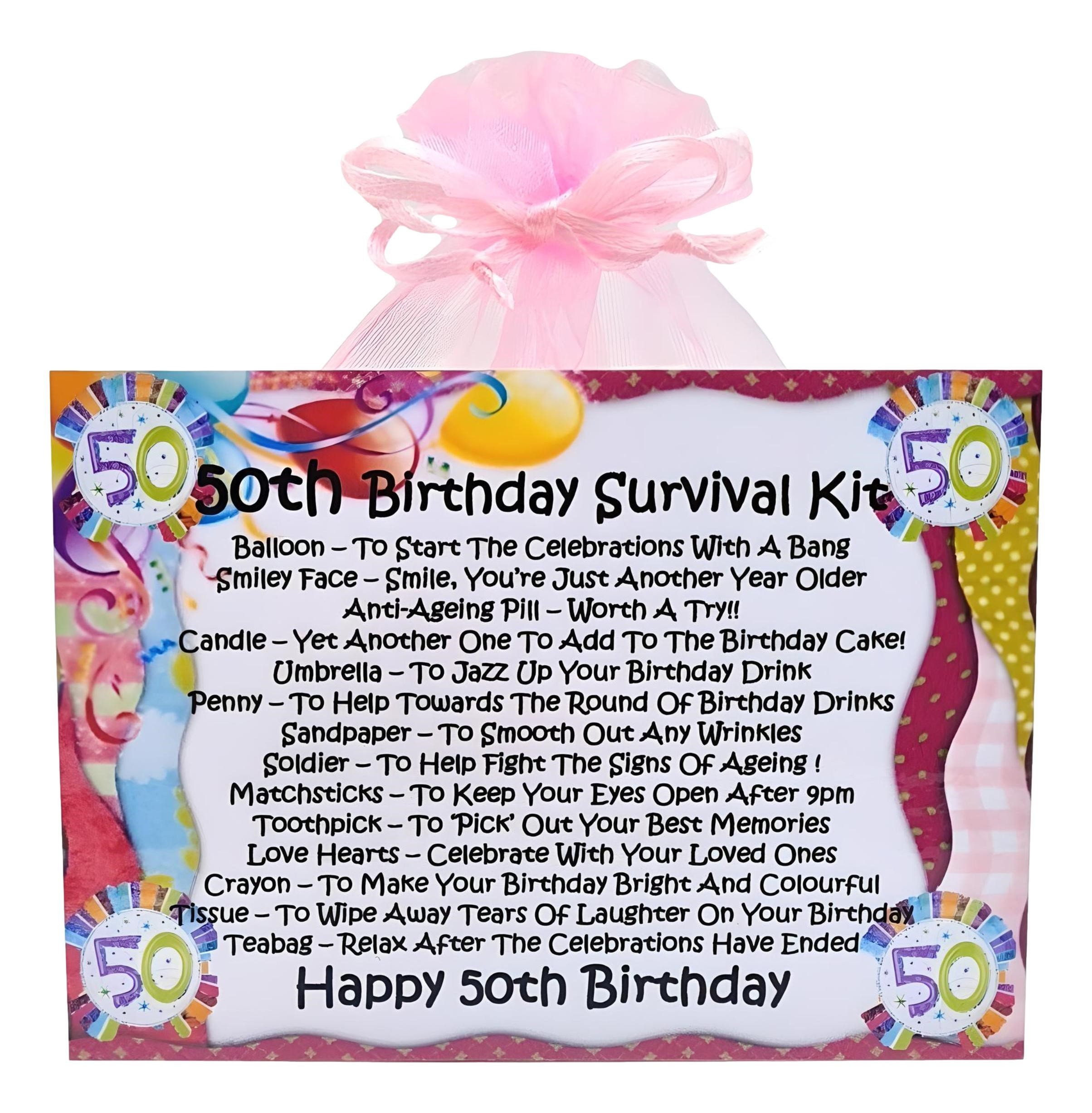 50th Birthday Survival Kit (pink) ~ Fun Novelty Gift & Greetings