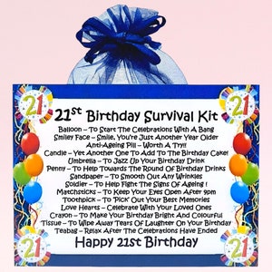 21st Birthday Survival Kit (Blue) ~ Fun Novelty Gift & Greetings Card Alternative | Keepsake Gift | Personalised 21st Birthday Gift
