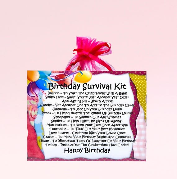 Birthday Survival Kit (pink) ~ Fun Novelty Gift & Greetings Card
