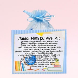 Survivalkit voor middelbare school ~ Leuk nieuwigheidscadeau | Cadeau | Wenskaarten | Veel succes nieuwe school | Gepersonaliseerde cadeau