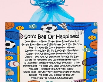 Son's Bag of Happiness ~ Fun Novelty Gift & Card | Birthday Present | Greeting Cards | Unique Personalised Gift for a Son | Keepsake