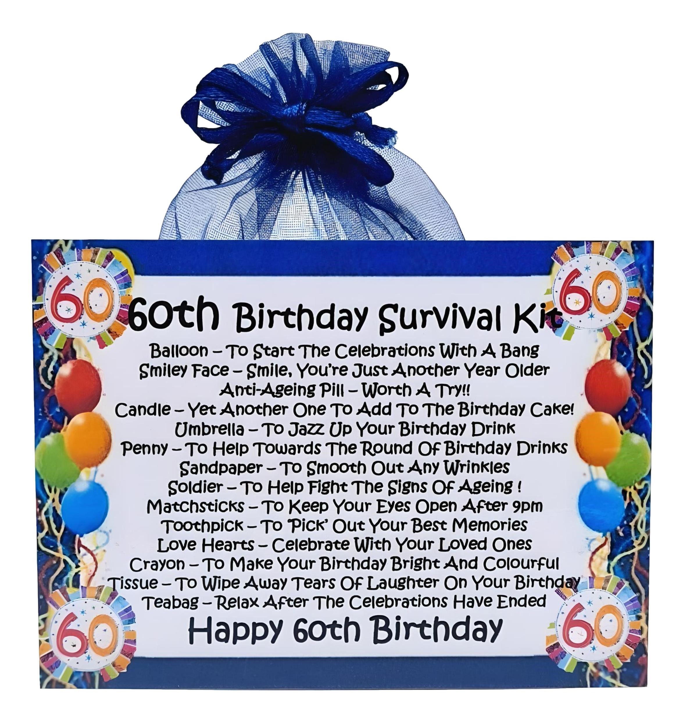 【値下げ歓迎】 Happiest Birthday フルセット 60th Birthday Survival Kit (blue) ~ Fun Novelty Gift & Greetings
