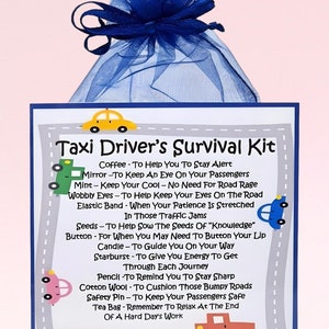 Survivalkit taxichauffeur ~ Leuk nieuwigheidscadeau en -kaart | Verjaardagscadeau | Wenskaarten | Gepersonaliseerde taxichauffeurcadeau | Bedankt