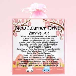 Nieuwe Survival Kit Driver Driver (roze) ~ Leuk nieuwigheidscadeau en aandenken | 17e verjaardagscadeau | Wenskaarten | Cadeau nieuwe chauffeur | 17e cadeau