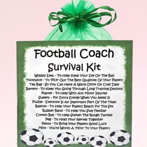 Kit de survie pour entraîneur de football ~ Cadeau et carte fantaisie | Cadeau d'anniversaire | Cartes de voeux | Merci | Cadeau personnalisé pour un entraîneur de football