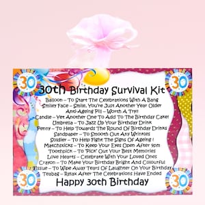 30th Birthday Survival Kit (Pink) ~ Fun Novelty Gift & Greetings Card All In One | Keepsake Gift | 30th Birthday Present | Birthday Gift