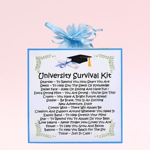 University Survival Kit ~ Leuk nieuw cadeau en kaartalternatief | Wenskaarten | Gepersonaliseerde universiteitsgelukcadeau | Aandenken