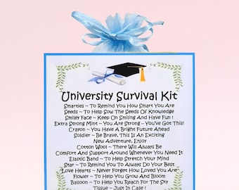 Universitetsöverlevnadskit ~ Rolig och nyhetlig present- och kortalternativ | Gratulationskort | Personlig lycka till-present till universitetet | Minnessak
