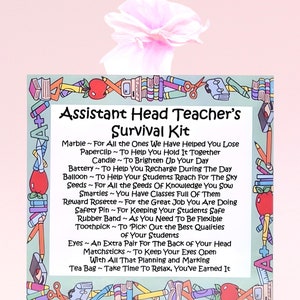 Assistant Head Teacher&#39;s Survival Kit PINK ~ Novelty Gift & Card | Birthday Present | Greeting Cards | Personalised Teacher Gift