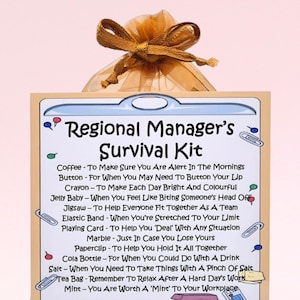 Kit de sobrevivência do gerente regional ~ Presente de novidade divertido e alternativa de cartão | Presente de aniversário | Cartões comemorativos | Obrigado | Presente personalizado