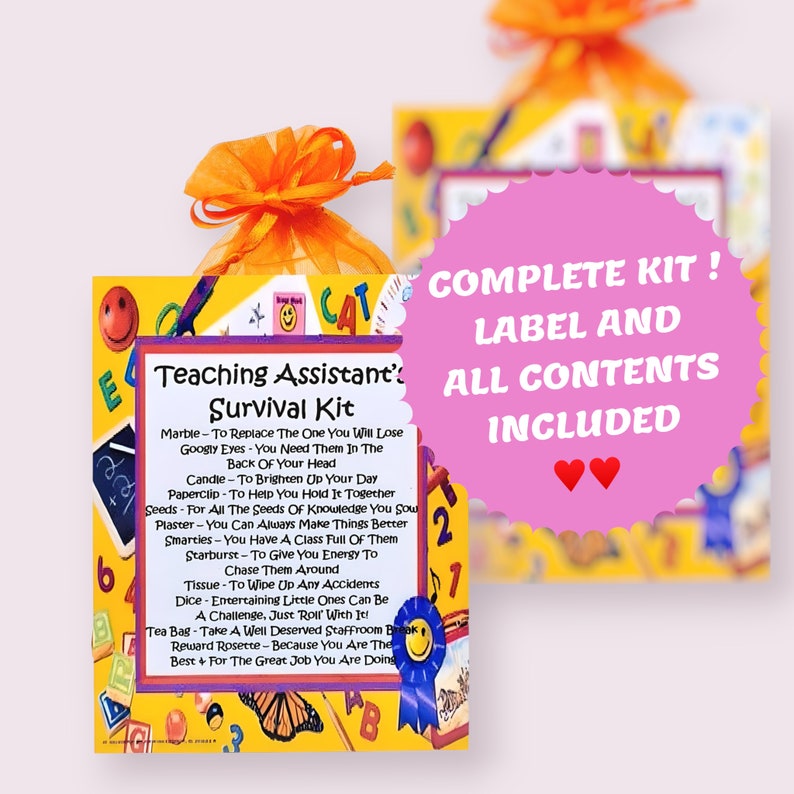 Teaching Assistant's Survival Kit ~ Fun Novelty Gift & Card | Birthday Present | Greeting Cards | Personalised Thank You Teacher Gift