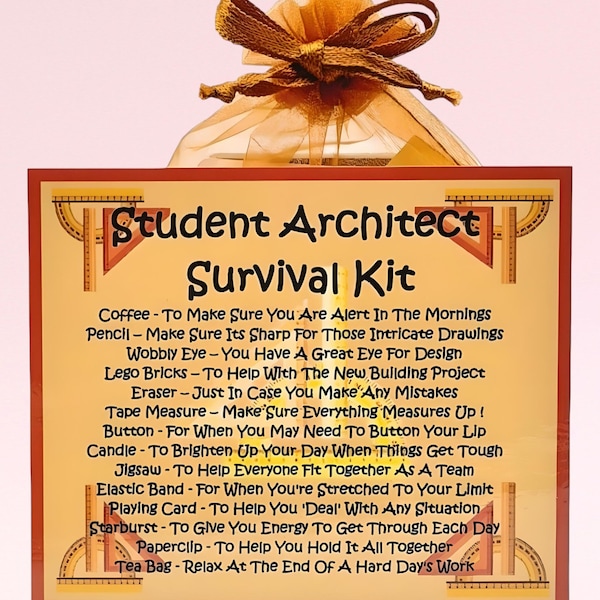 Student Architect Survival Kit ~ Fun Novelty Gift & Card Alternative | Birthday Present |  Greeting Cards | Unique Architect Gift | Keepsake