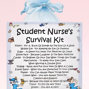 Kit di sopravvivenza per studenti infermieri ~ Divertente regalo e biglietto di auguri / regalo di compleanno / biglietti di auguri / regalo per infermieri / ricordo personalizzato