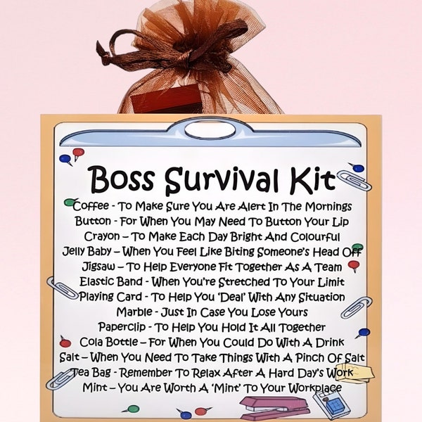 Boss Survival Kit ~ Fun, Novelty Gift & Card Alternative | Birthday Present | Greeting Cards | Personalised Gift for a Boss | Office Gift