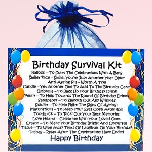 Kit de survie pour anniversaire (bleu) ~ alternative amusante pour le cadeau de nouveauté et la carte de voeux | Cadeau souvenir personnalisé | Cadeau d'anniversaire unique